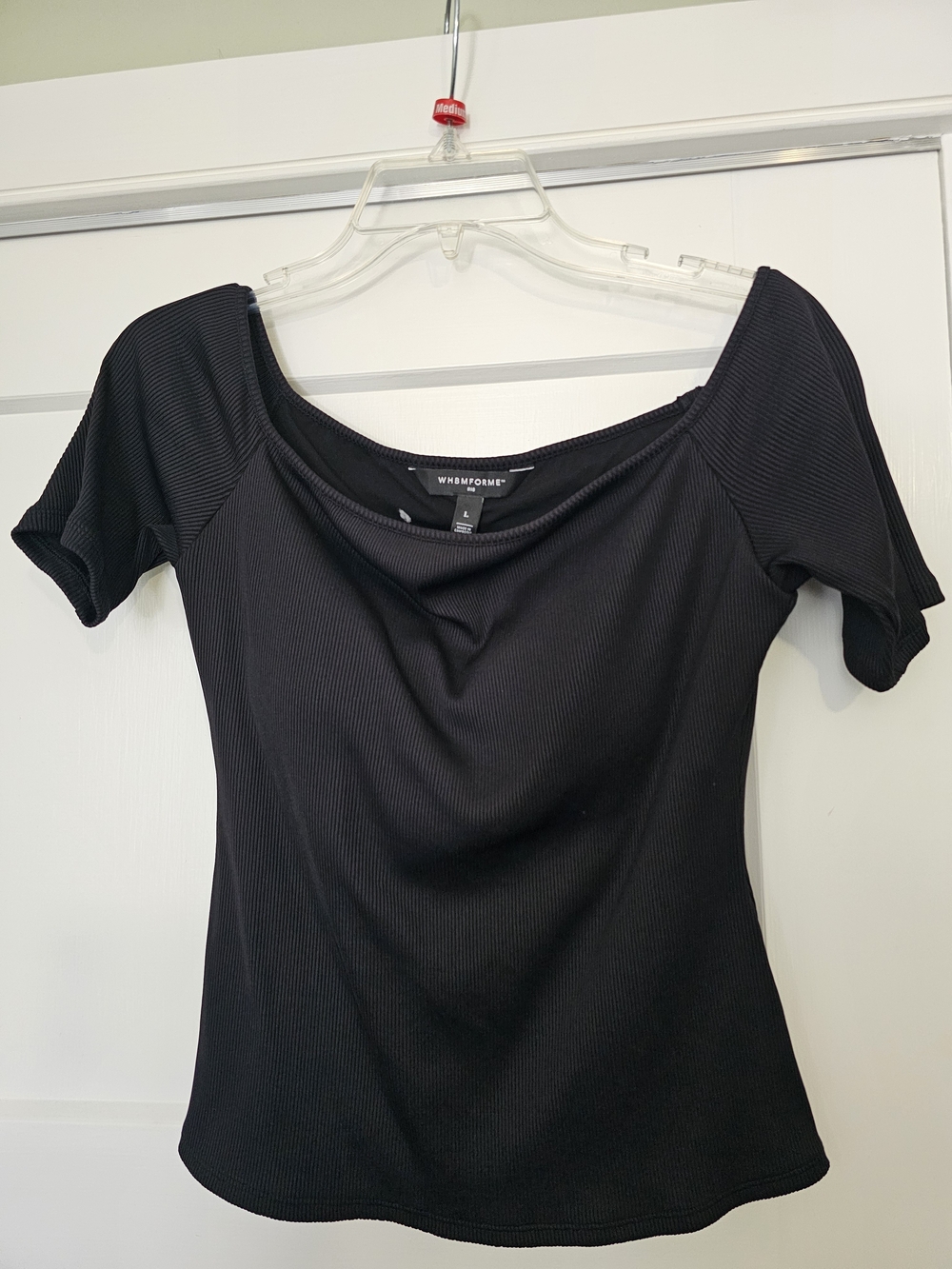 White House Black Market Black Ribbed Scoop Neck Short Sleeve Top